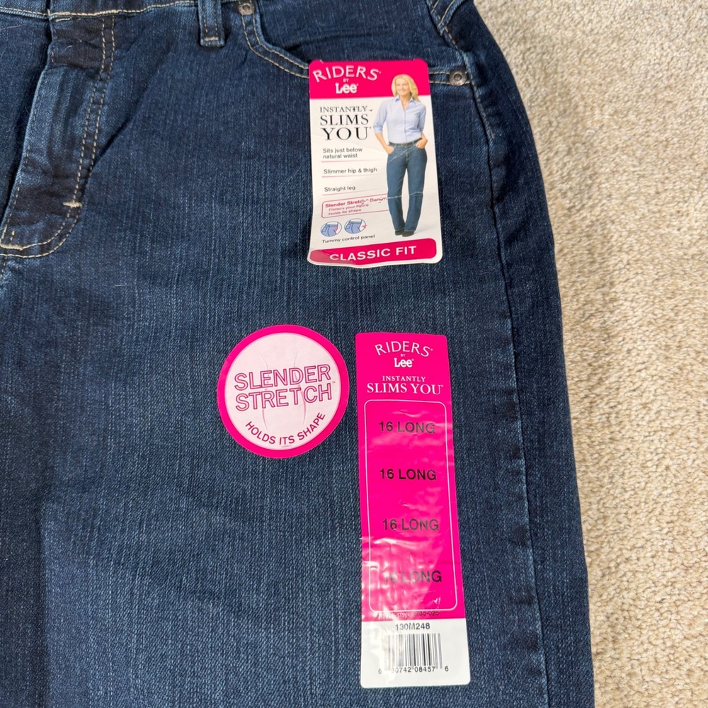 Riders By Lee Straight Leg Jeans Womens 16 Long Dark Wash Slender Stretch NEW - Picture 3 of 11